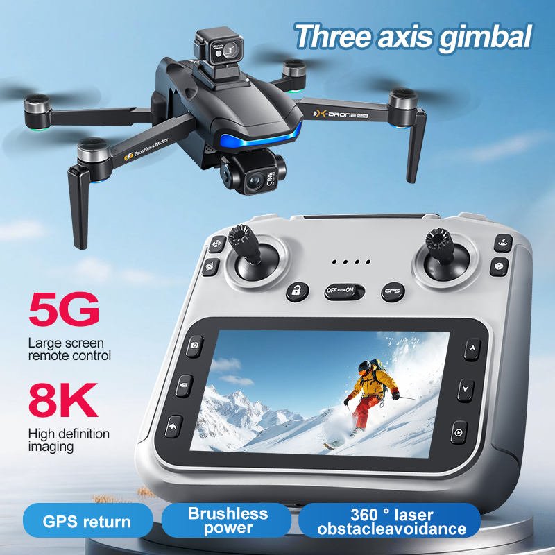 V06 GPS Drone_2 V06 3-Axis Gimbal GPS Drone with 8K Camera & Display Remote