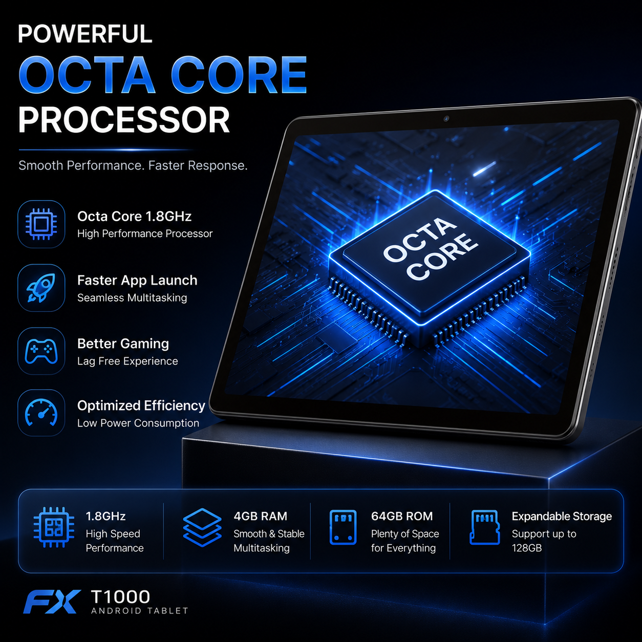 FX T1000 Android Tablet 10.1 Inch 4GB RAM 64GB with Keyboard