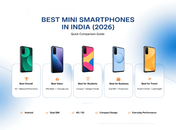 Best Mini Smartphones in India comparison chart showcasing the Best Mini Smartphones 2026, Best Compact Android Phones, Small Smartphones in India, and Pocket-Friendly Smartphones