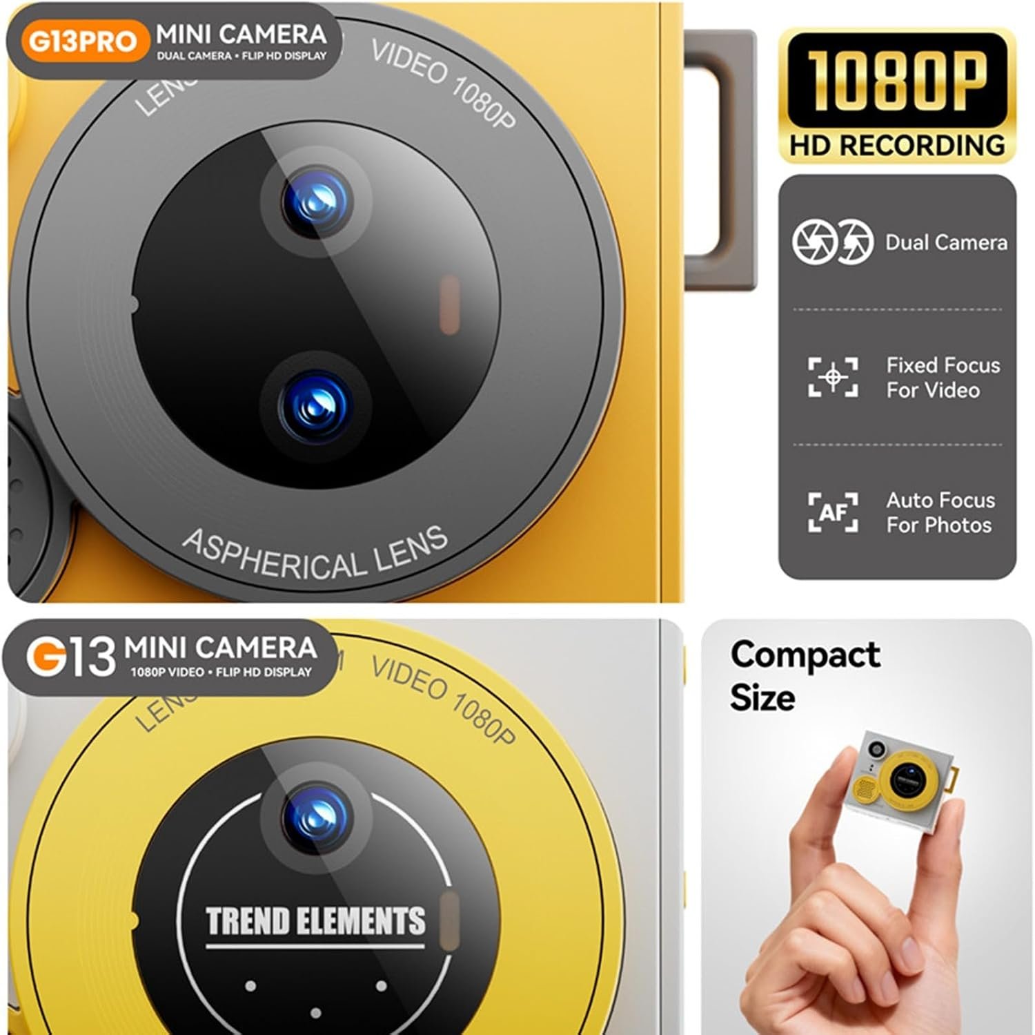 G13 Pro Mini Thumb Camera 1080P HD Dual Lens & Flip Screen (2) G13 Pro Mini Thumb Camera 1080P HD Dual Lens & Flip Screen