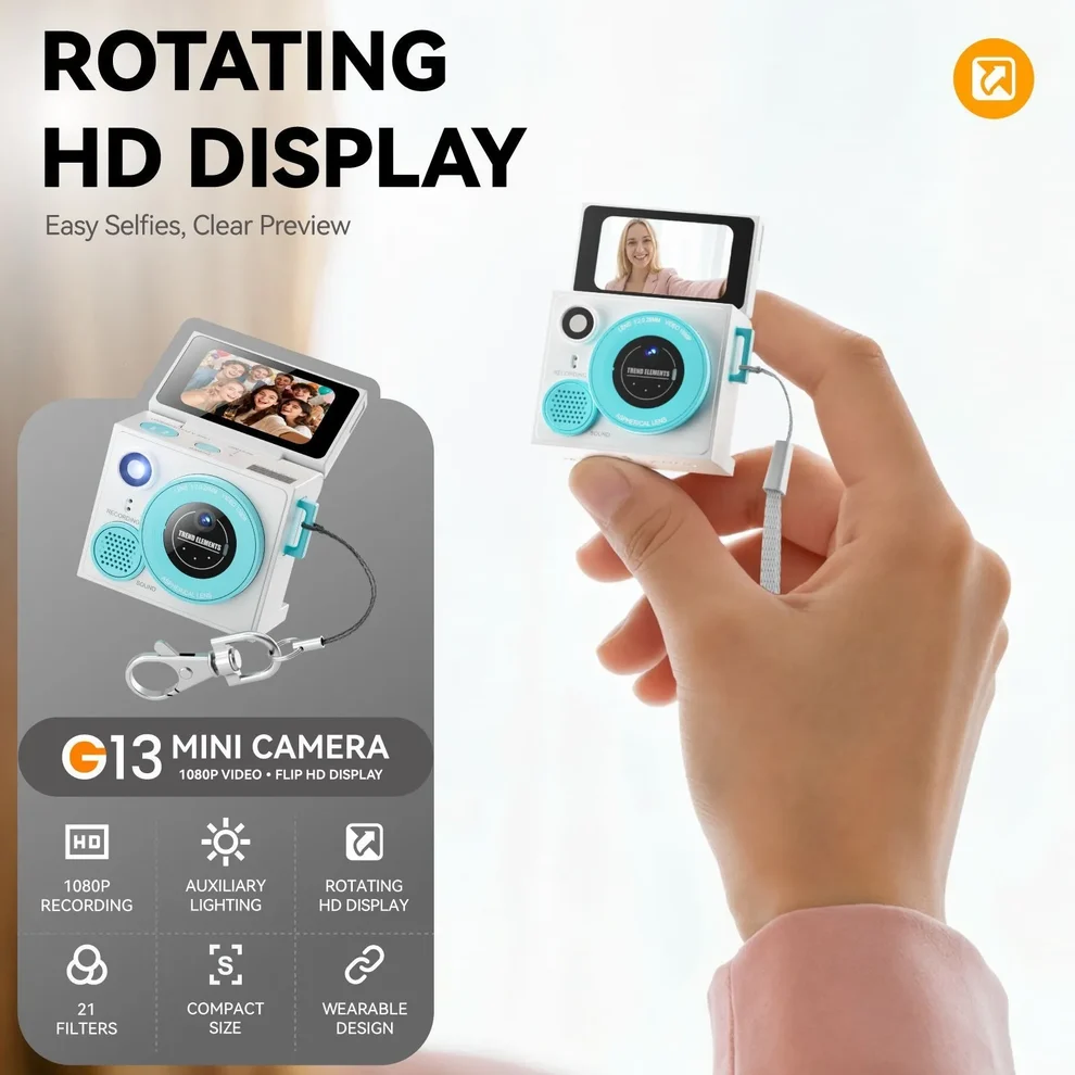 G13 Pro Mini Thumb Camera 1080P HD Dual Lens & Flip Screen (4) G13 Pro Mini Thumb Camera 1080P HD Dual Lens & Flip Screen
