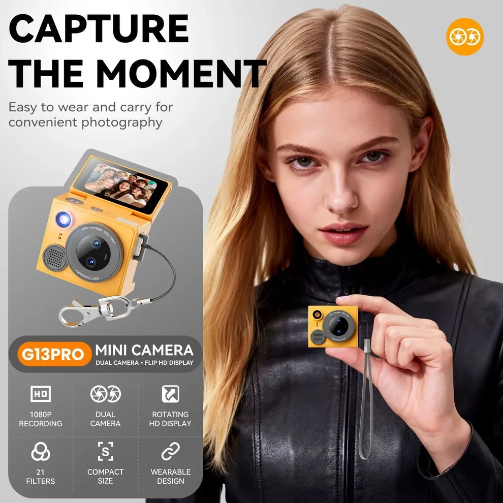 G13 Pro Mini Thumb Camera 1080P HD Dual Lens & Flip Screen (5) G13 Pro Mini Thumb Camera 1080P HD Dual Lens & Flip Screen